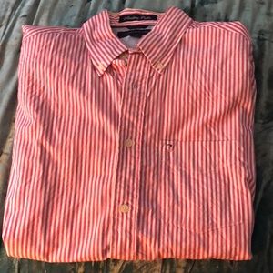 Red and white stripe button down shirt